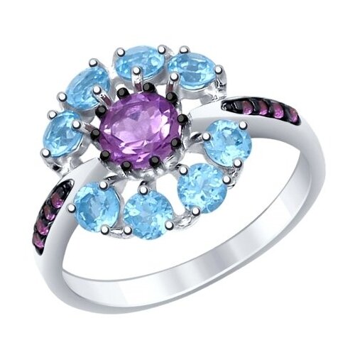 фото Серебряное кольцо sokolov 92011398 с топазом, фианитом и аметистом diamant-online