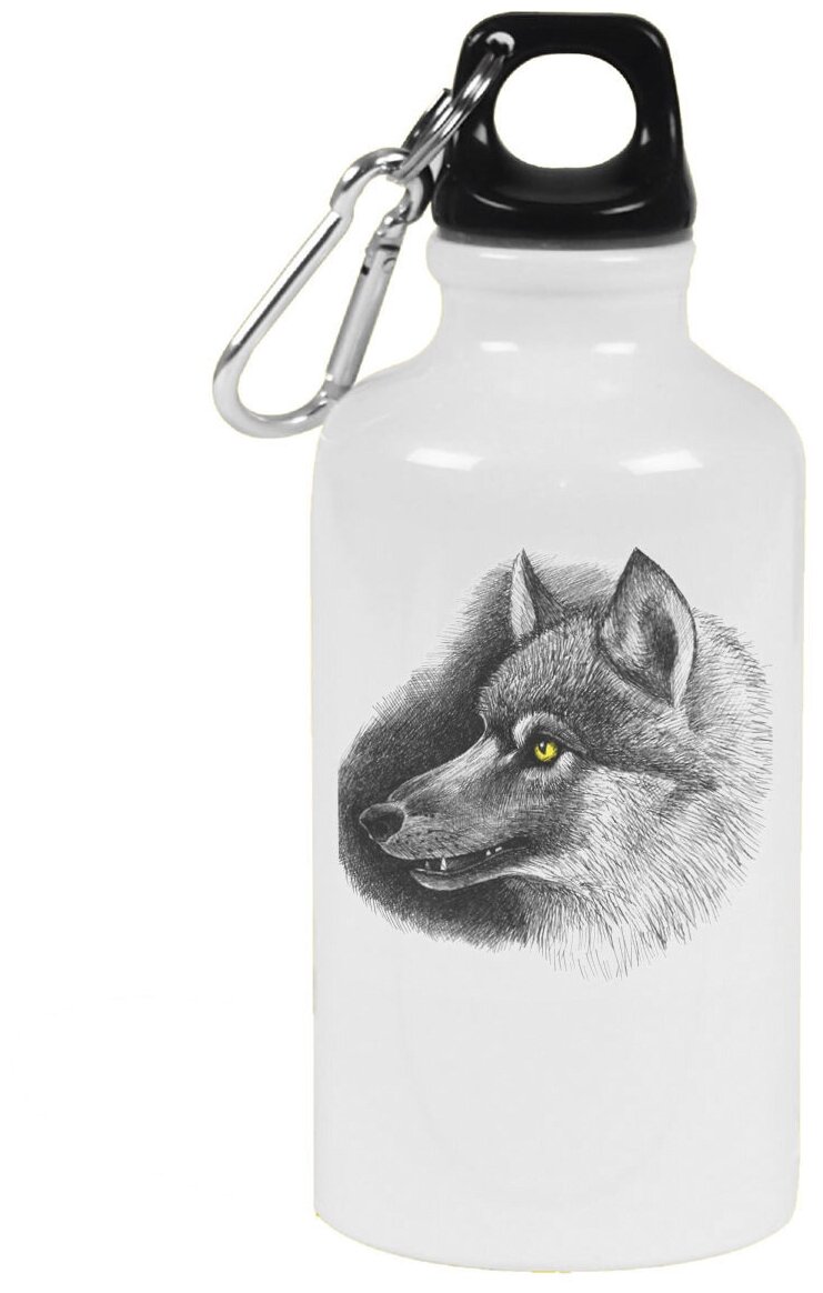 Бутылка с карабином CoolPodarok Волк рисунок простым карандашем