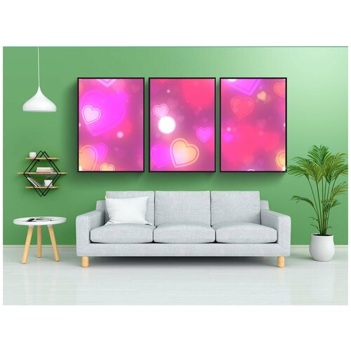 фото Набор модулных постеров для интерьера "сердца, боке, задний план" 60x90 см. в тубусе, без рамки lotsprints