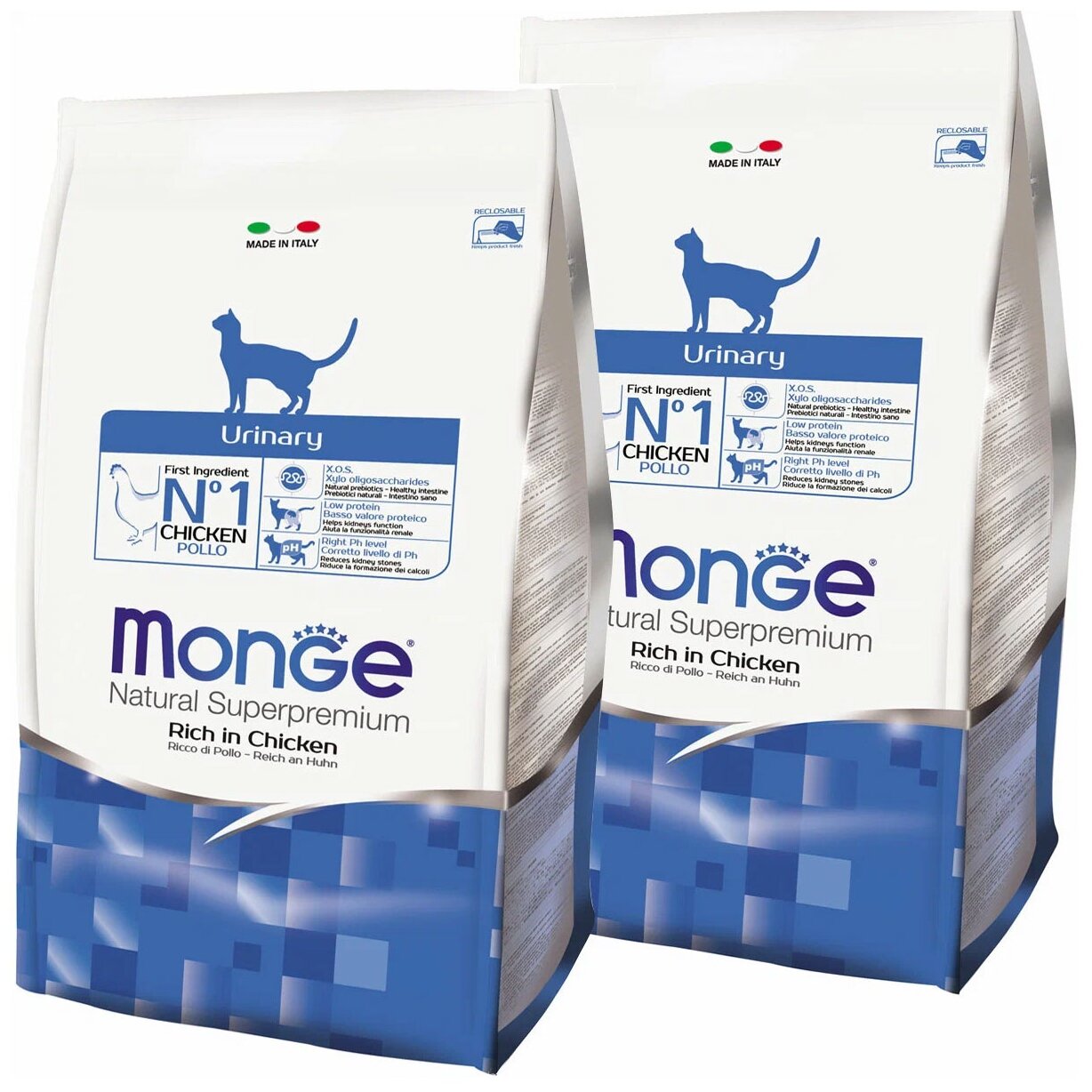 Сухой корм для кошек Monge Natural Superpremium Cat Urinary Chicken, для профилактики МКБ, с курицей, 2 шт. х 1.5 кг