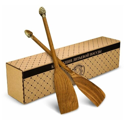 Набор деревянных лопаток с медными накладками Клубника-Яблоко 2 шт в коробке