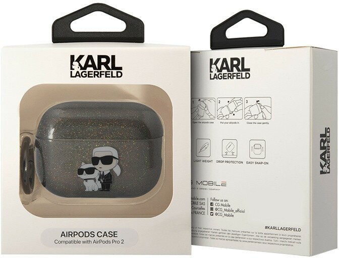Чехол Lagerfeld TPU Glitters with ring NFT Karl & Choupette для Airpods Pro 2 (2022), черный