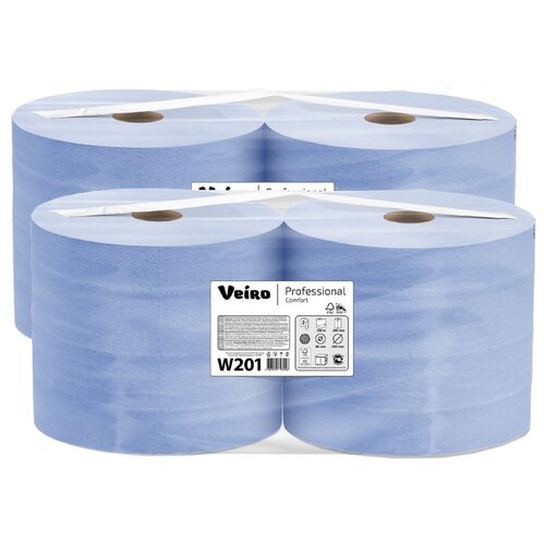 Бумага протирочная VEIRO (Система W1), комплект 4 шт., 1000 листов в рулоне, 24х35 см, 2-слойная, Comfort, W201