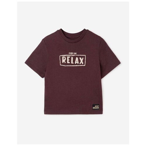 фото Бордовая футболка с надписью every day relax для мальчика gloria jeans