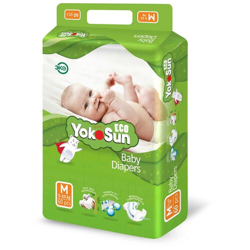 Megabox YokoSun детские подгузники Eco, 240 шт, размер M (5-10 кг), кор.