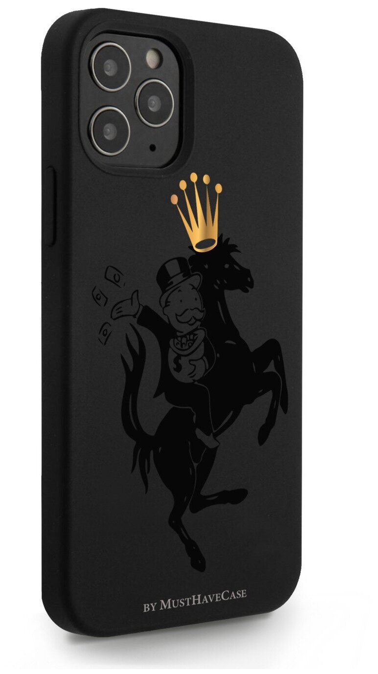 Черный силиконовый чехол MustHaveCase для iPhone 12/12 Pro Monopoly на коне для Айфон 12/12 Про Противоударный