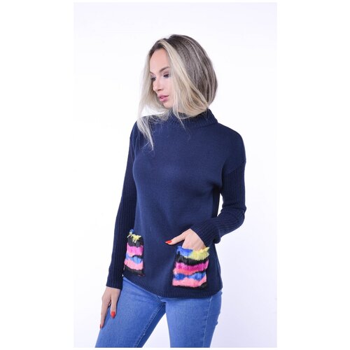 фото Женский свитер темно- синего цвета, размер 44 тамбовчанка