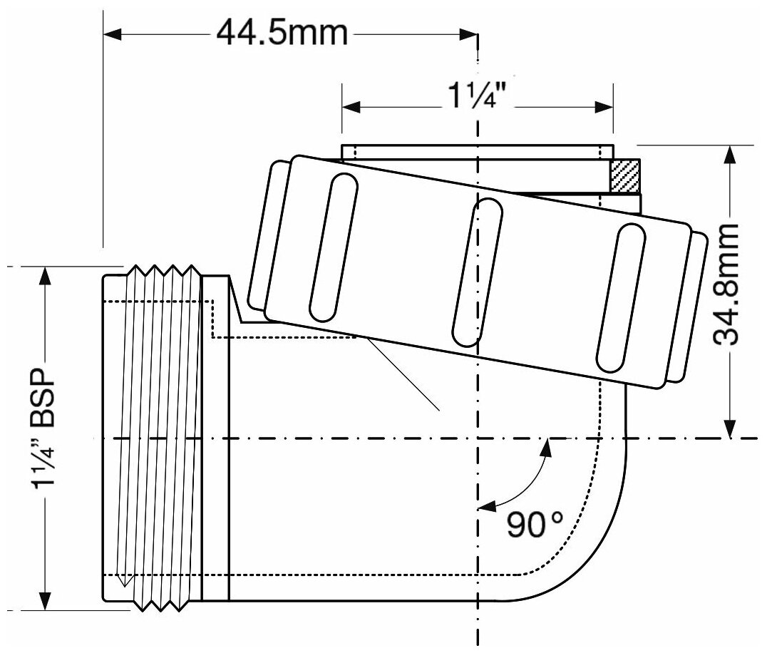 Отвод на 90 градусов 1 1/4"папа х 1 1/4"мама McAlpine S4U