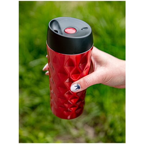 Термокружка из нержавеющей стали с рельефом 380 мл красная, GOOD SALE, термостакан, термос, кофе, чай с собой, кружка в машину