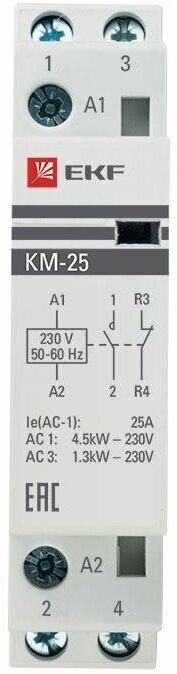 Контактор модульный КМ 25А NО+NC (1 мод.) EKF km-1-25-11