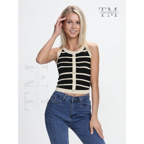 Топ  Top Moda, прилегающий силуэт, V-образный вырез, дышащий материал,  размер 40-46, бежевый