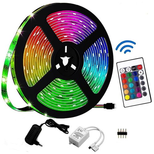 Цветная светодиодная лента с пультом управления LED RGB 5 метров SMD 5050 (3 цвета в одном диоде) / Luoweite