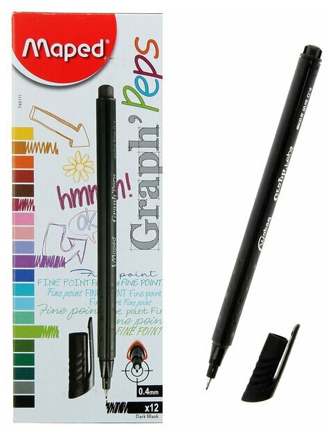 Ручка капиллярная Graph Peps, чёрная, узел 0.4 мм, эргономичная зона обхвата
