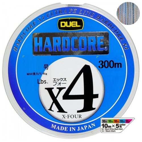 Шнур плетеный Duel PE Hardcore X4 300m 5Color #3.0 (0.296mm) 19.0kg