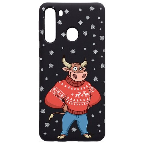 фото Силиконовый чехол-накладка silky touch 3d для samsung galaxy a21s с принтом "bull & snowflakes" черный gosso