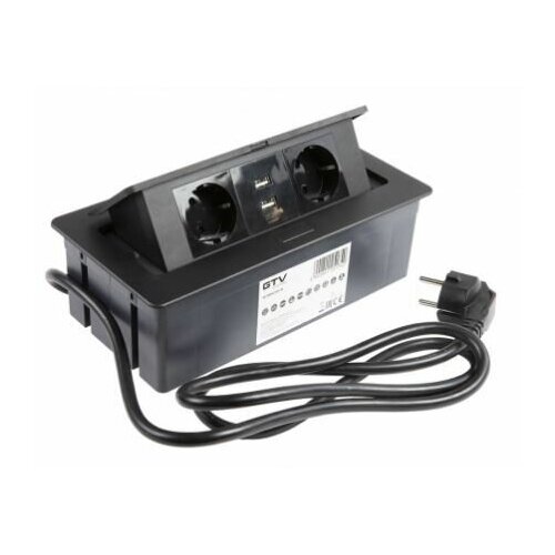 Блок розеток настольный SOFT 2 розетки AE-PBSUC2GS-20 (Schuko) 2xUSB, черный, с проводом 1, 5 метра