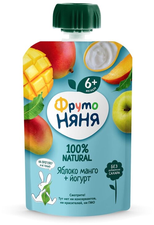 Пюре ФрутоНяня яблоко, манго с йогуртом, с 6 месяцев, 90 г