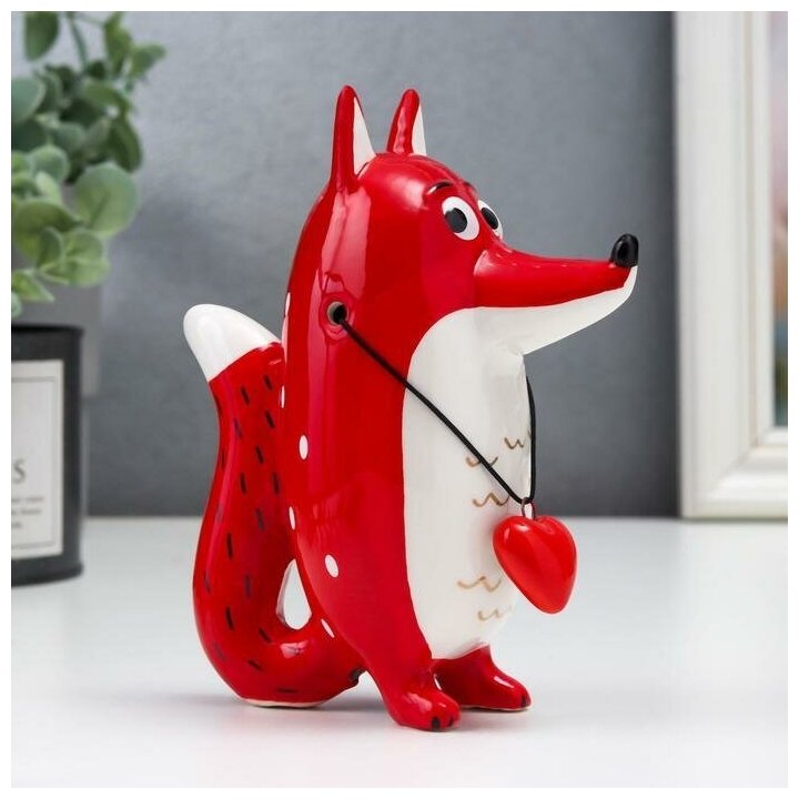 фото Сувенир керамика "Лис с сердечком" красный с золотом 14х5,8х11 см