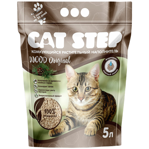 Комкующийся наполнитель Cat Step Wood Original растительный, 5л, 1 шт.