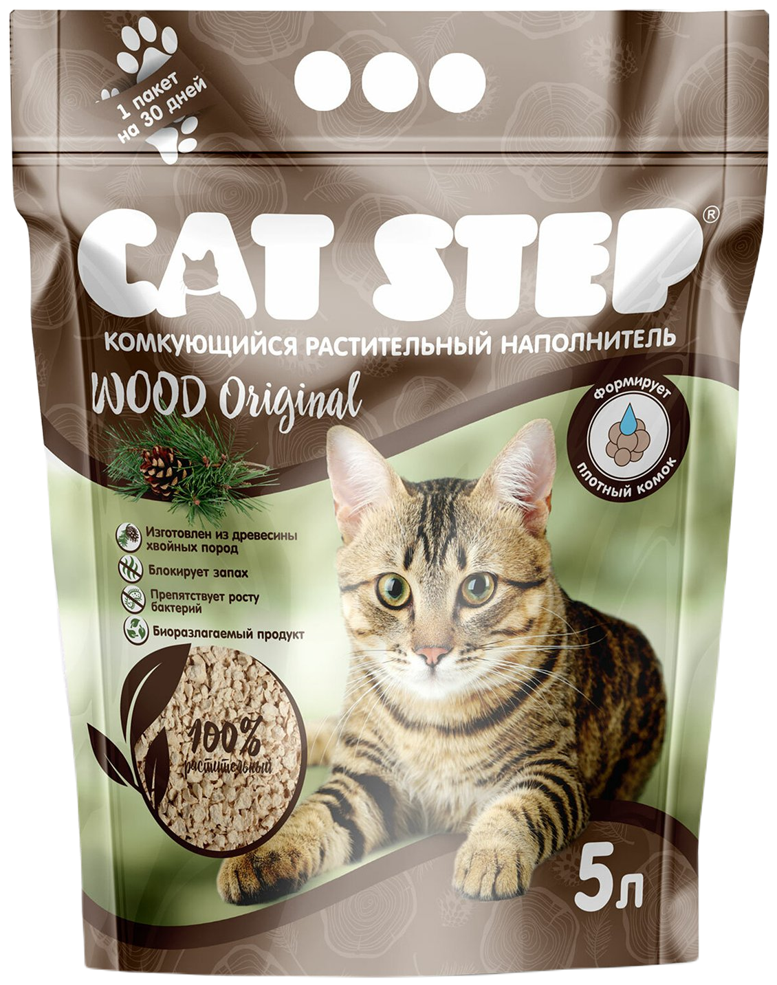 Комкующийся наполнитель Cat Step Wood Original растительный 5 л