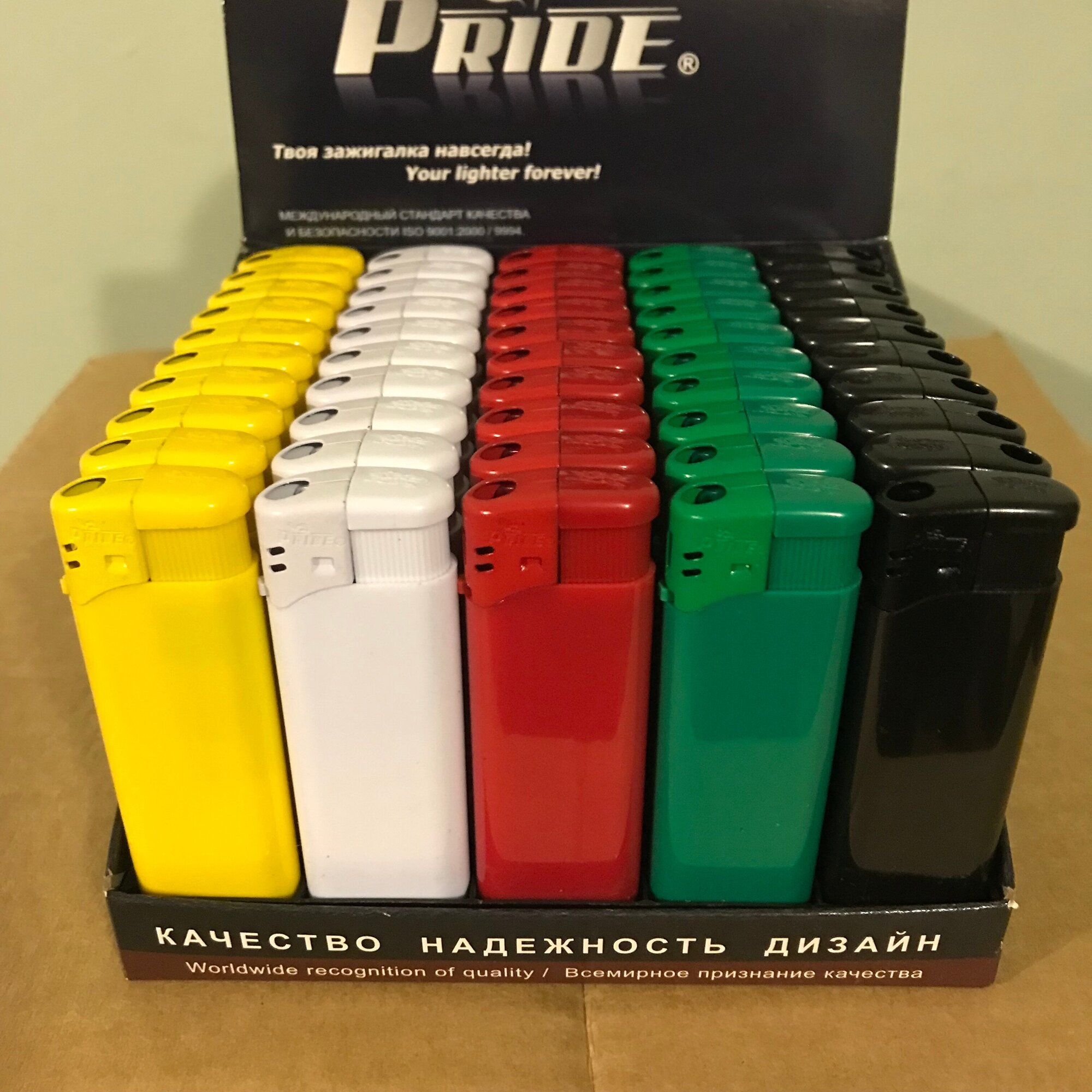 Зажигалка пьезо Pride E-100 Color High Standard Quality заправляемая 50шт