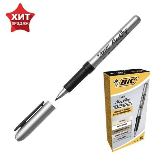 Перманентный маркер, BIC Marking Ultra Fine, тонкое письмо, резиновый клип, чёрный, 1 шт.