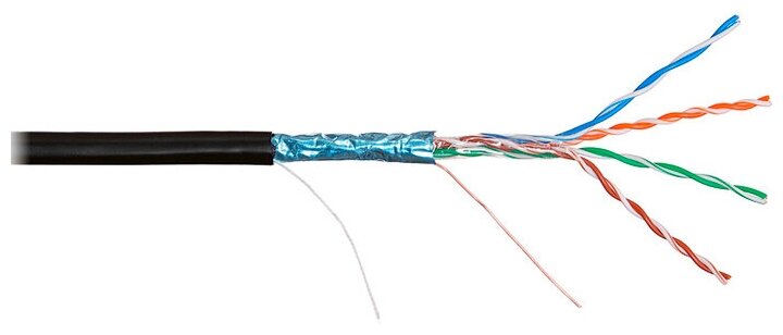 Кабель FTP 5е кат Nikolan 4 пары внешний, медь, 0,51мм, 305м, одножильный, черный, PE -60, 24 AWG NKL 4700B-BK