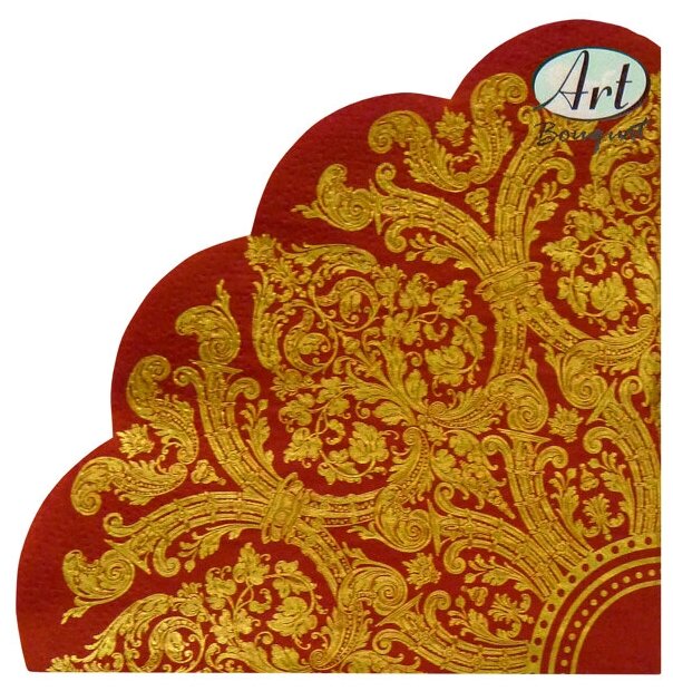 Салфетки BOUQUET Золотой орнамент на бардовом 3-слойные 32 см 12 шт круглые