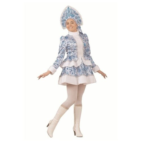 батик карнавальный костюм снегурочка бело голубые узоры размер 34 рост 134 см Карнавальный костюм 'Снегурочка', голубые узоры, размер 46, рост 170 см
