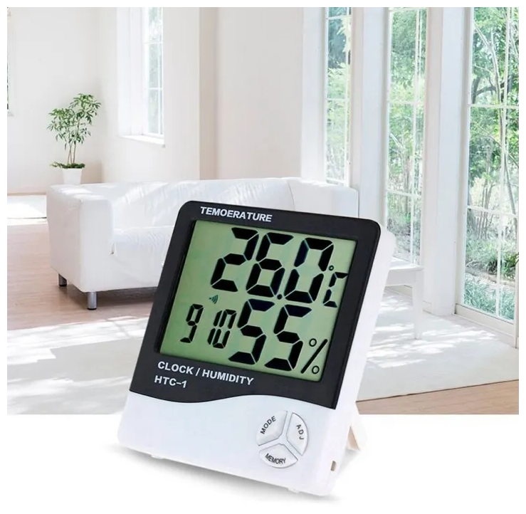 Термометр гигрометр комнатный / для дома / цифровой / метеостанция с ЖК-дисплеем / с часами / термогигрометр / температура / влажность / аппарат