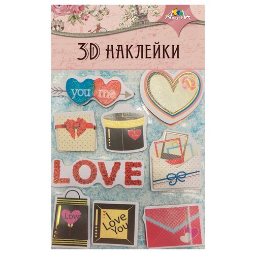 Апплика 3D наклейки с глиттером и фольгой (С3484-02), 19х13.5 см, 9 шт.