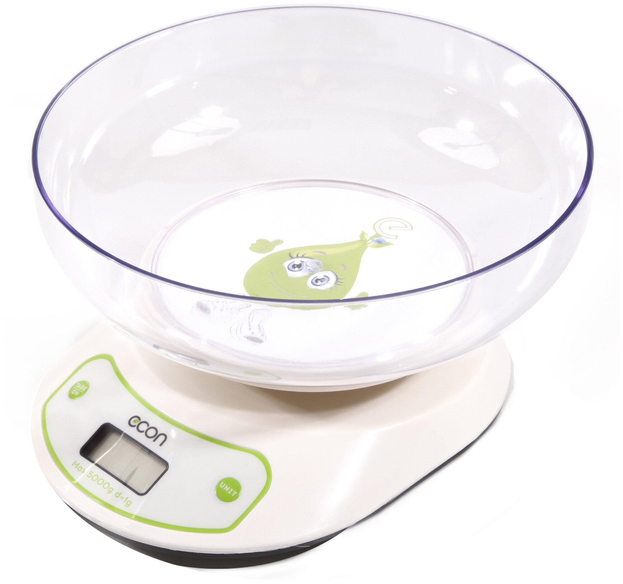 Электронные кухонные весы ECON электронные, со съемной чашей, с батарейками, белый, зеленый