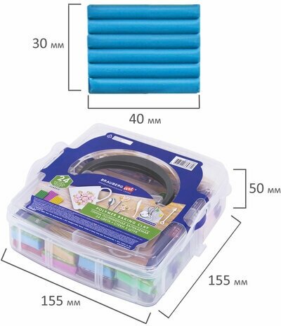 Глина полимерная запекаемая, набор 24 цвета по 20 г, с аксессуарами в кейсе, BRAUBERG ART, 271163