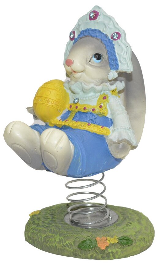 фото Фигурка на пружине Крольчиха С Пасхальным Яичком, цвет серый, 10 см