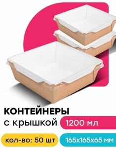 Фото Бумажные контейнеры влагостойкие с крышкой 16,5х16,5х6,5 см