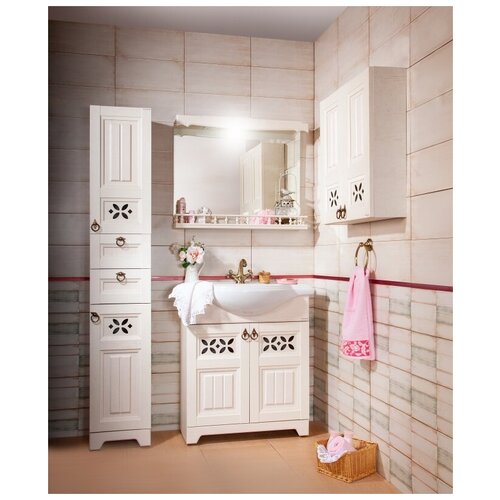 фото Мебель для ванной бриклаер кантри 80, зеркало 45 бежевый дуб прованс (тумба, раковина, зеркало, шкаф, балюстрада)