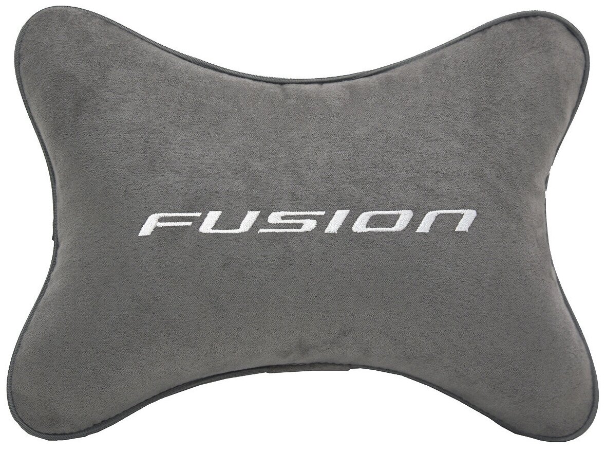 Автомобильная подушка на подголовник алькантара L.Grey с логотипом автомобиля FORD Fusion