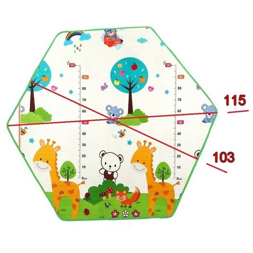 фото Детский (двухсторонний/развивающий) коврик для манежа шестигранника denlive