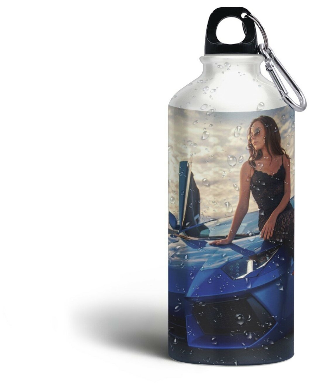 Бутылка спортивная/туристическая фляга Машина девушка и спорткар спортивный автомобиль - 1