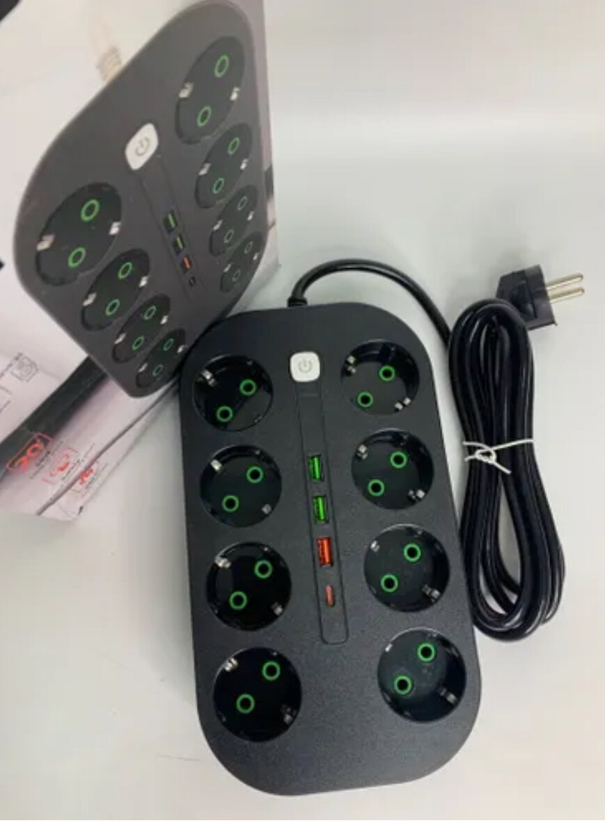 фото Удлинитель \ сетевой фильтр 8 розеток + 3 USB-порта + 1 TYPE C\ power socket