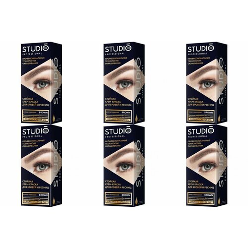 Studio Professional Крем-краска стойкая для бровей и ресниц Коричневый, 50 мл + оксид, 30 мл, 6 шт
