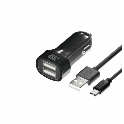 АЗУ BoraSco 2USB 1A + кабель USB - Micro USB (22031) Black универсальное зарядное устройство usb 2170 гранта