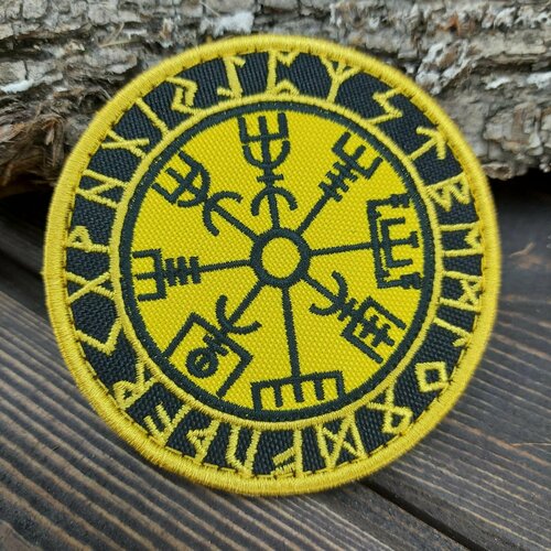 нашивка шеврон патч patch тактическая компас викингов вышитая на липучке d 8 5 желтая Нашивка ( шеврон патч patch ) тактическая Компас викингов вышитая на липучке D-8,5 желтая