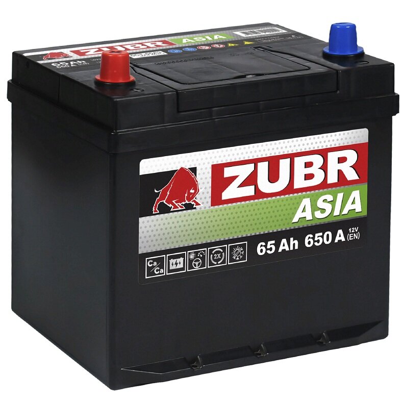 Аккумулятор автомобильный Zubr Premium Asia 65 А/ч 650 А прям. пол. Азия авто (232x173x225) ZPA651 с бортиком