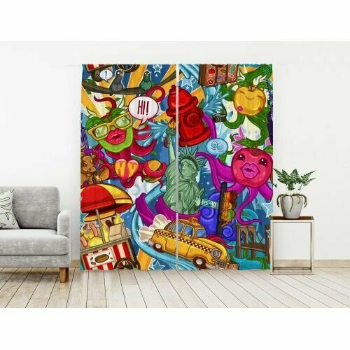 Комплект штор из блэкаута, Граффити Нью Йорка , 150/300 - 2 полотна