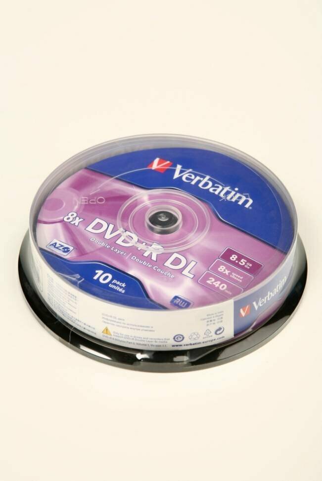 Диск DVD+R Verbatim 8,5 Gb 8x DL, Cake Box, 10 шт (43666)