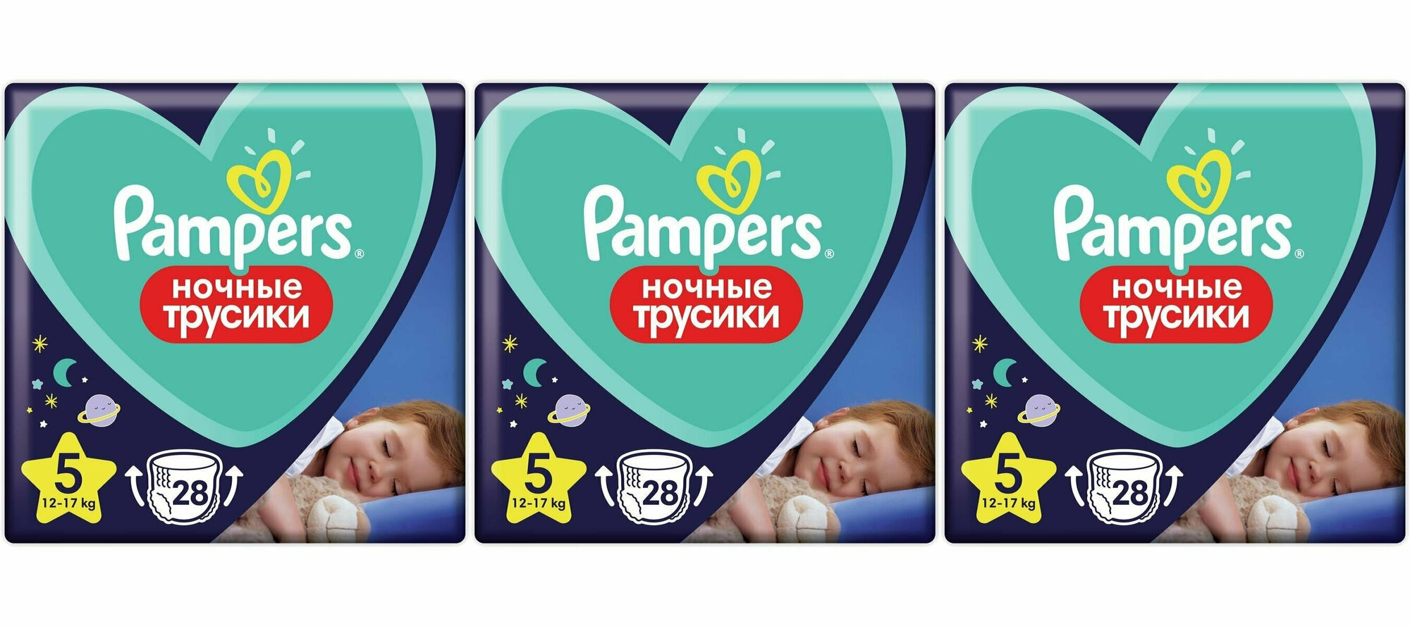 Pampers Ночные подгузники-трусики для мальчиков и девочек Junior (12-17кг) Эконом 3 упаковки 28 шт