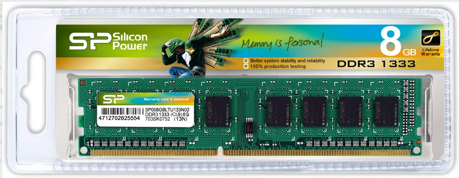 Оперативная память Silicon Power SP008GBLTU133N02 DDR3 - 1x 8ГБ 1333МГц, DIMM, Ret