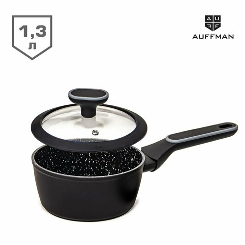 Сотейник кухонный 1,3 л антипригарный с крышкой AUFFMAN с мраморным покрытием для газовой электрической и индукционной плиты