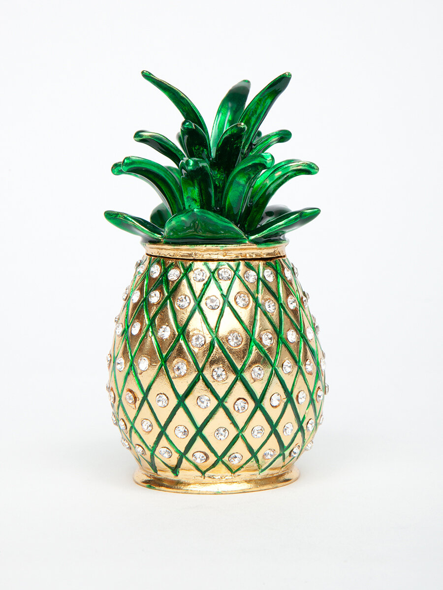 Сувенирная шкатулка ISMAT Ананас S-741C, для украшений, металл, стекло, золотистая
